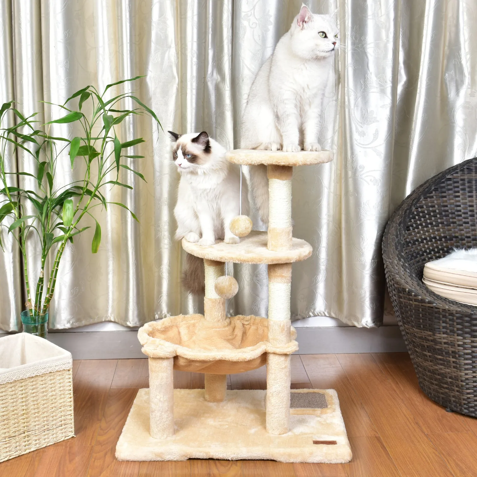 2.0 Version Cat Tree 29''/30''with Scratching Posts Perch Hammock