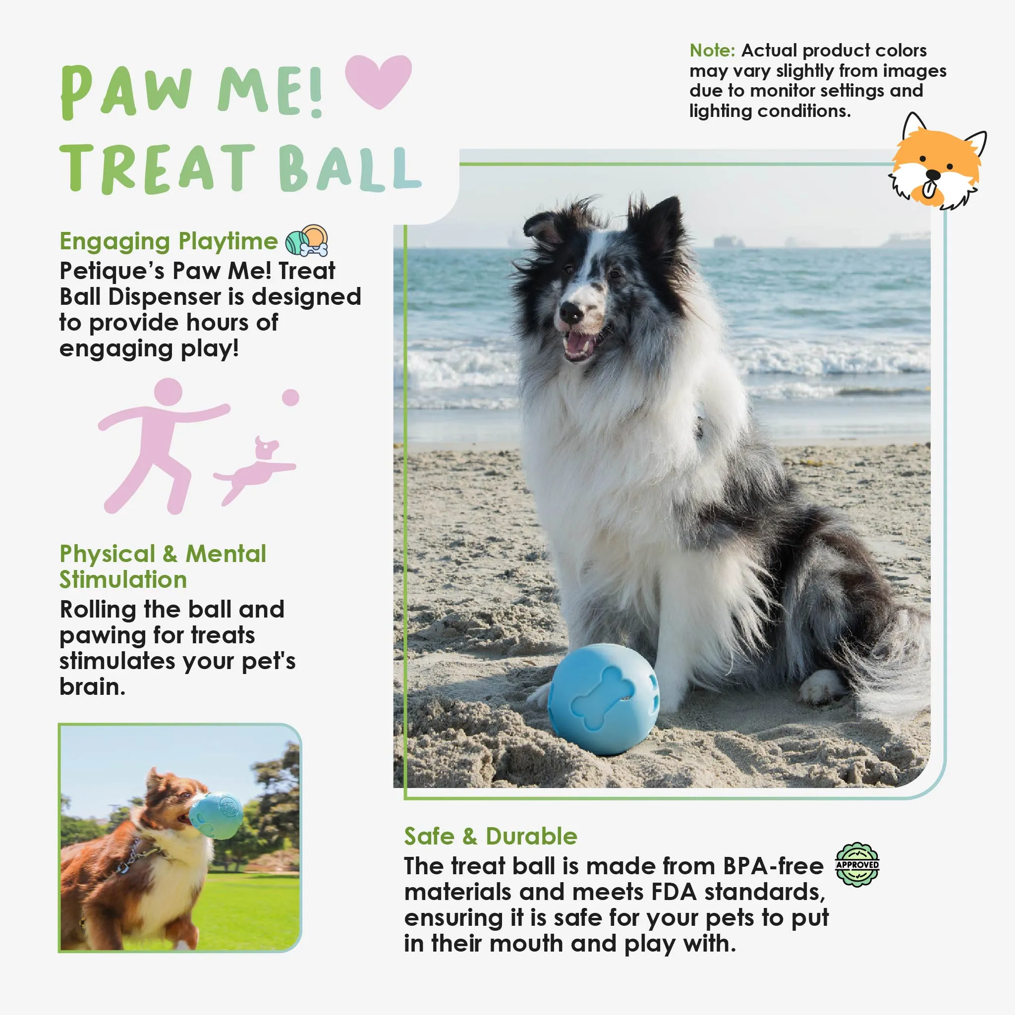 Blue Paw Me! Treat Ball Dispenser and Dog Toy: Engaging Design, Squishy Texture, Easy Rolling, Interactive Play, Keeps Pets Busy, Vanilla Scent, BPA-Free, FDA Approved for Dogs/Cats/Pets