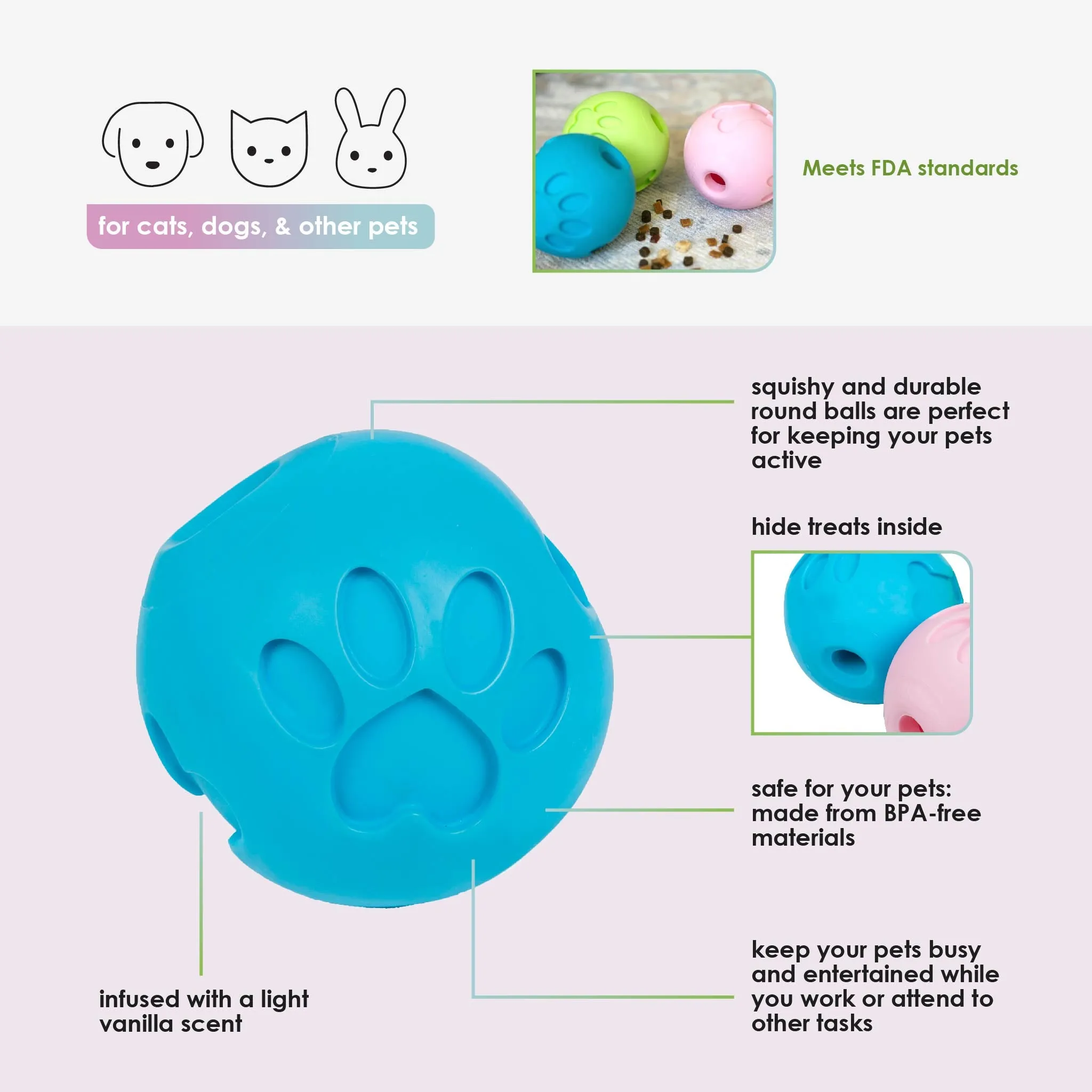 Blue Paw Me! Treat Ball Dispenser and Dog Toy: Engaging Design, Squishy Texture, Easy Rolling, Interactive Play, Keeps Pets Busy, Vanilla Scent, BPA-Free, FDA Approved for Dogs/Cats/Pets