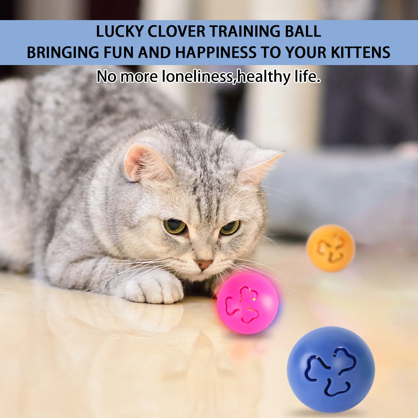 Cat Toy Balls Pack with Jingle Bell, Catnip, LED, Wooden Beads for Small Cats