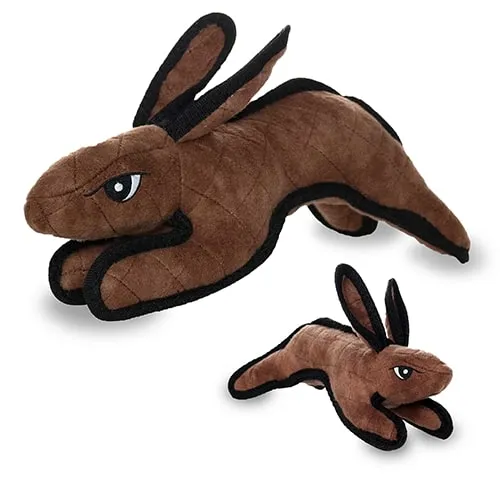 Durable Rabbit Dog Toy | White & Brown