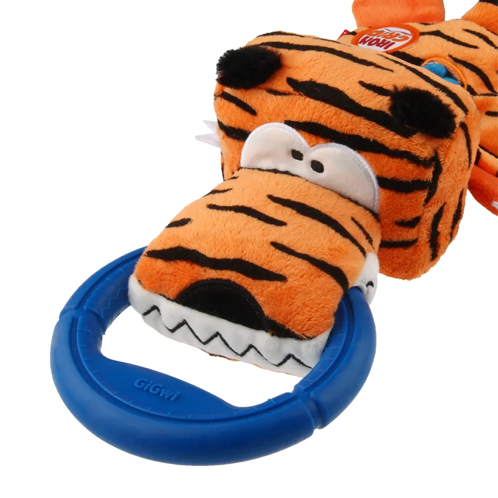 GiGwi Iron Grip Tiger Plush with TRP Handle Toy for Dogs (Orange)