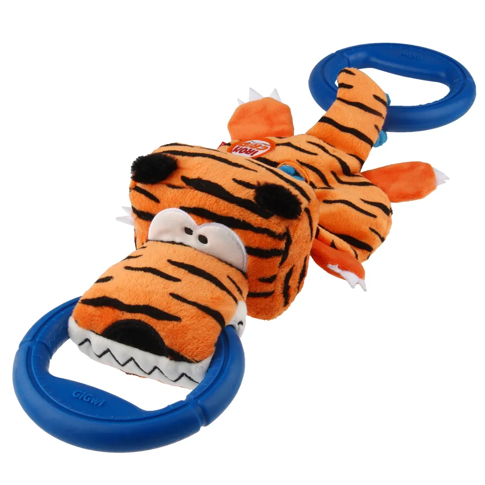 GiGwi Iron Grip Tiger Plush with TRP Handle Toy for Dogs (Orange)