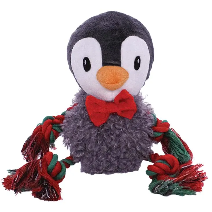 Holly & Robin | Fluffy Ropee Penguin Squeaky Plush Tugger