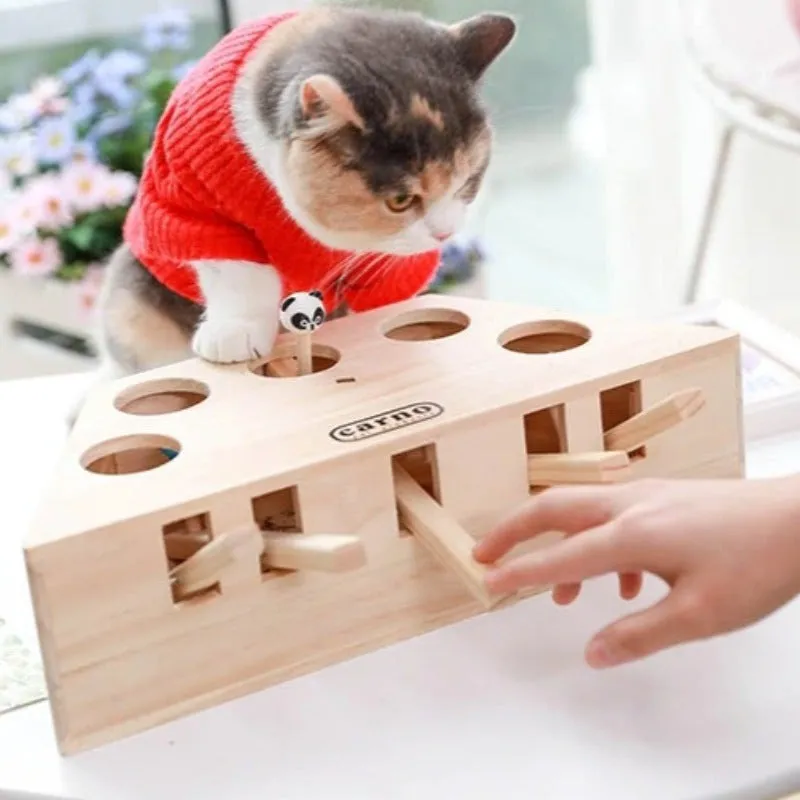 Interactive Cat Toy Catch The Mouse Hunt Wooden Puzzle Box