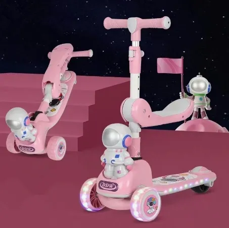 Kids Astronaut Kick Scooter With Light & Music - Pink