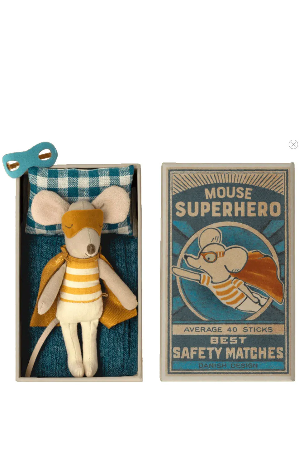 Maileg Superhero Little Brother Mouse in Matchbox