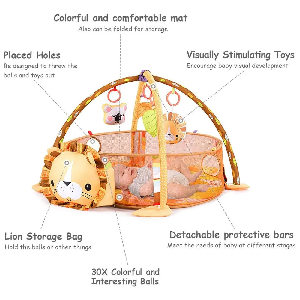 (Net) 3-in-1 Grow with Me Lion Baby Activity Gym and Ball Pit