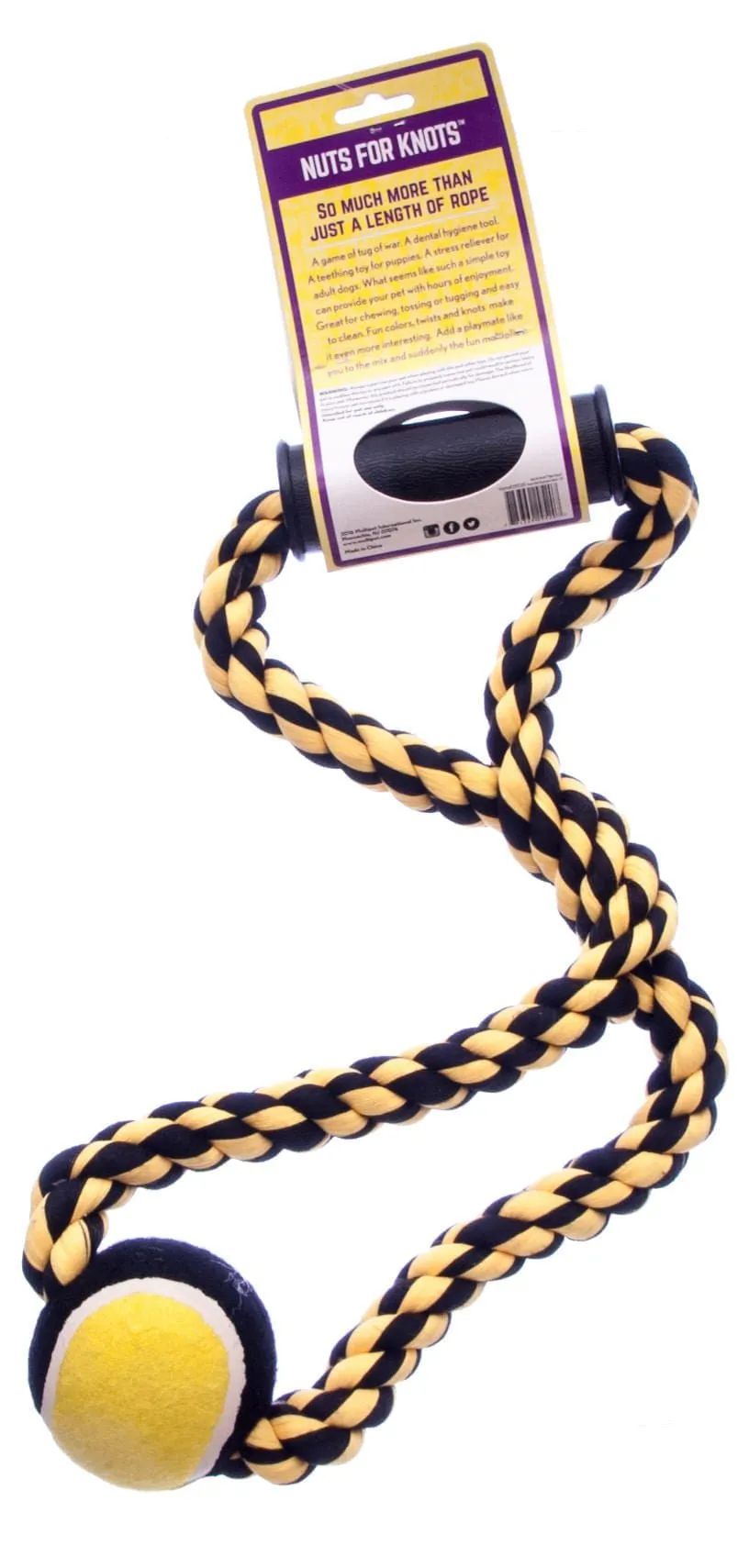 Nuts for Knots Rope Tug with Handle and Tennis Ball, Assorted, 14"