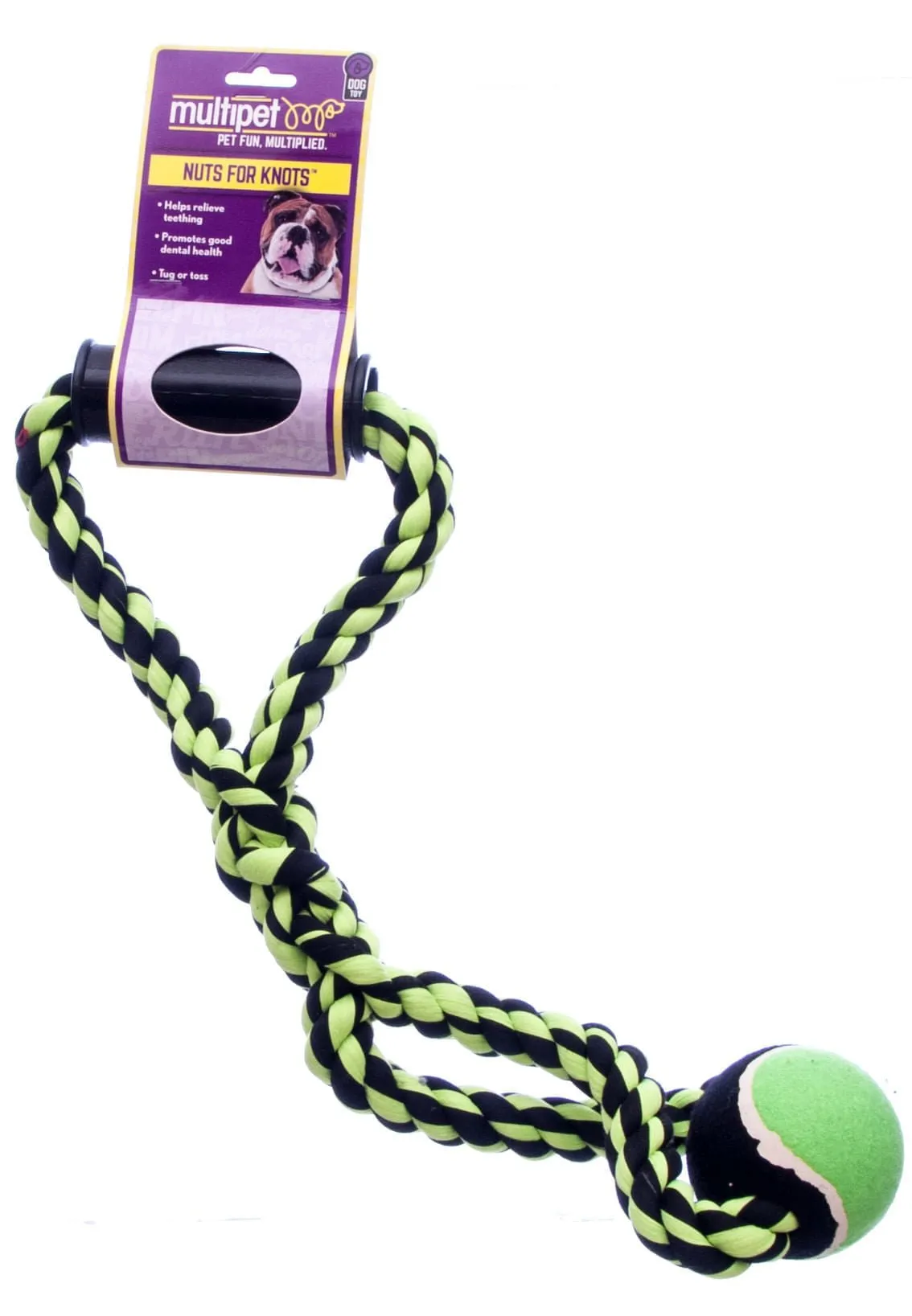 Nuts for Knots Rope Tug with Handle and Tennis Ball, Assorted, 14"