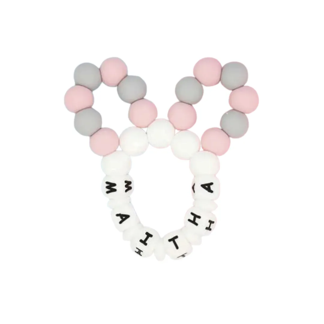 Personalized Bunny Ears Silicone Teether Pink