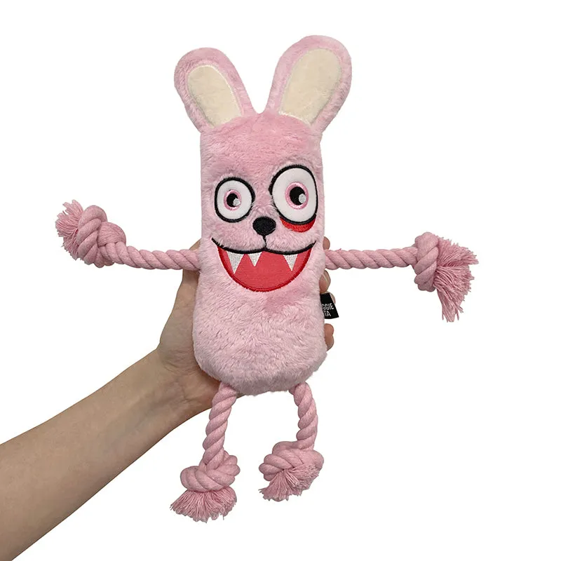 Psycho Bunny Plush Rope Toy With Squeaker