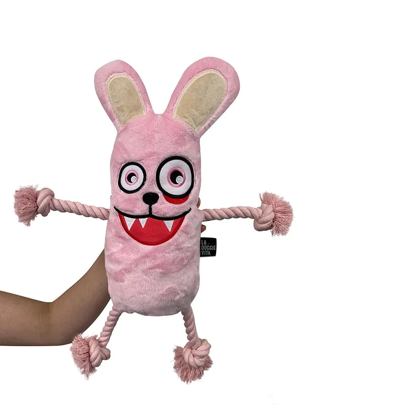 Psycho Bunny Plush Rope Toy With Squeaker