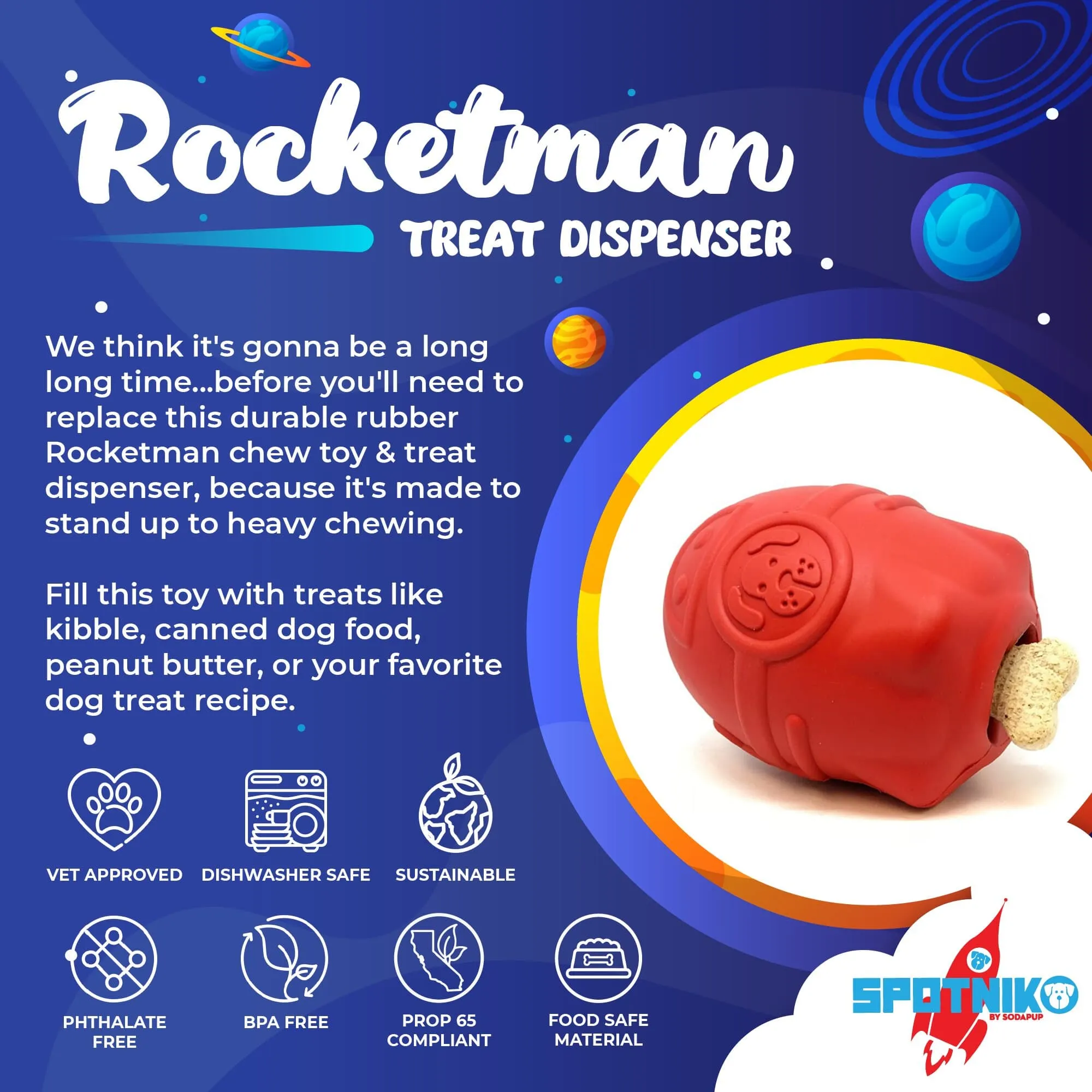 Rocketman Durable Rubber Treat Dispenser & Chew Toy