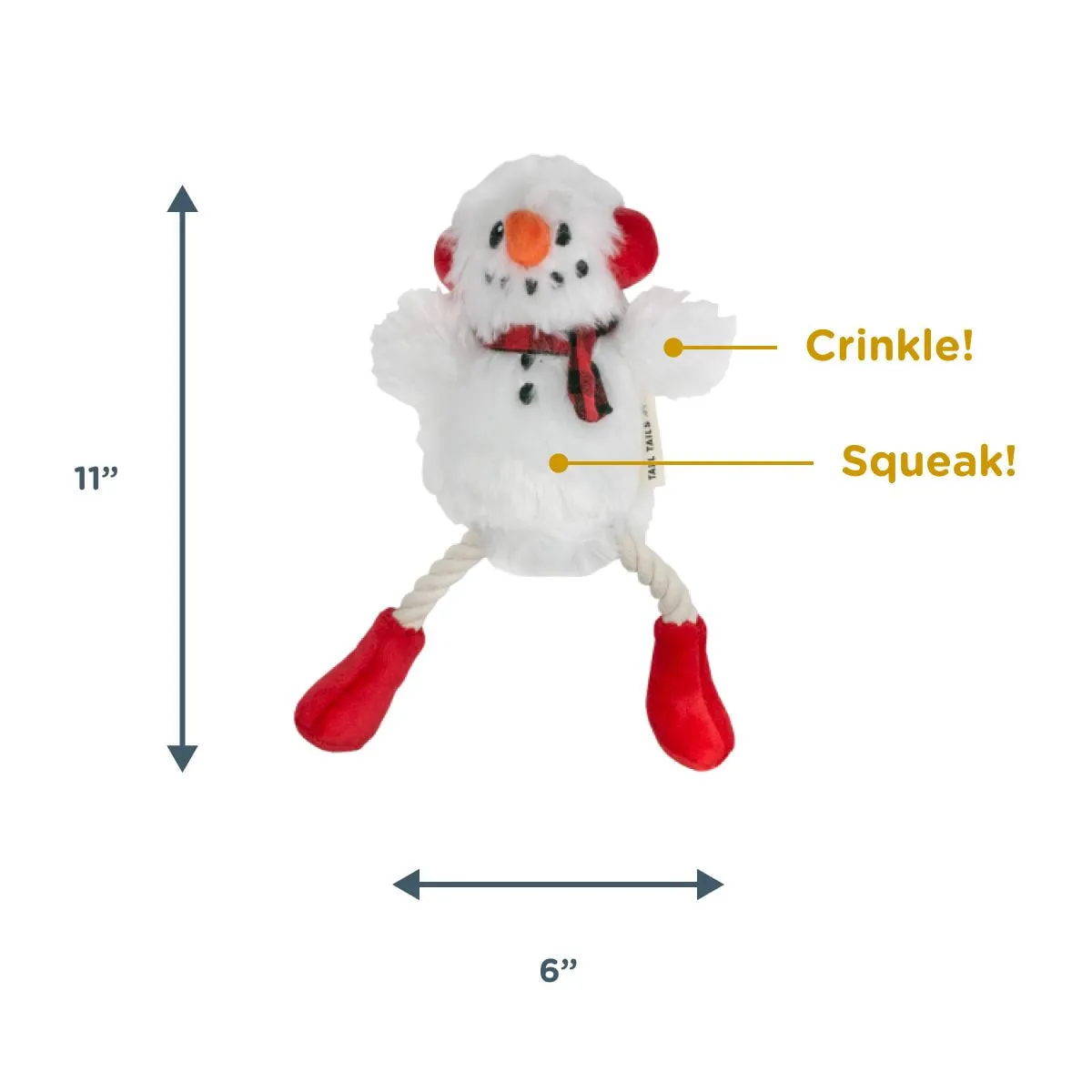 Squeaky Plush Dog Toy: Snowman Pull-Through Rope