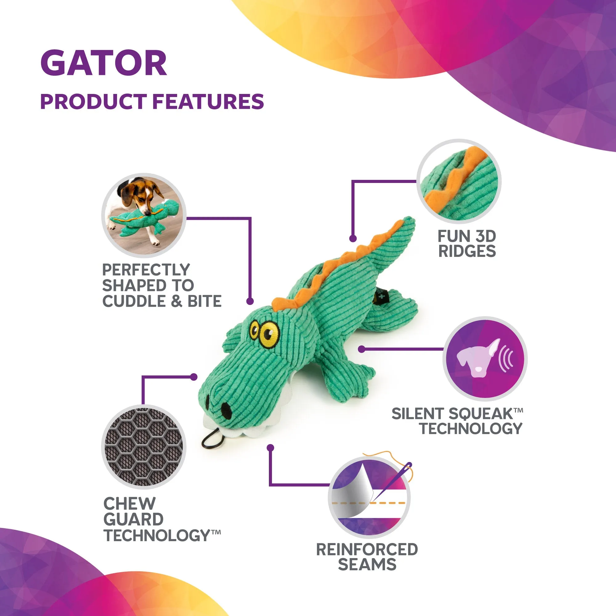 TrustyPup - Gator Silent Squeak Soft Plush Dog Toy