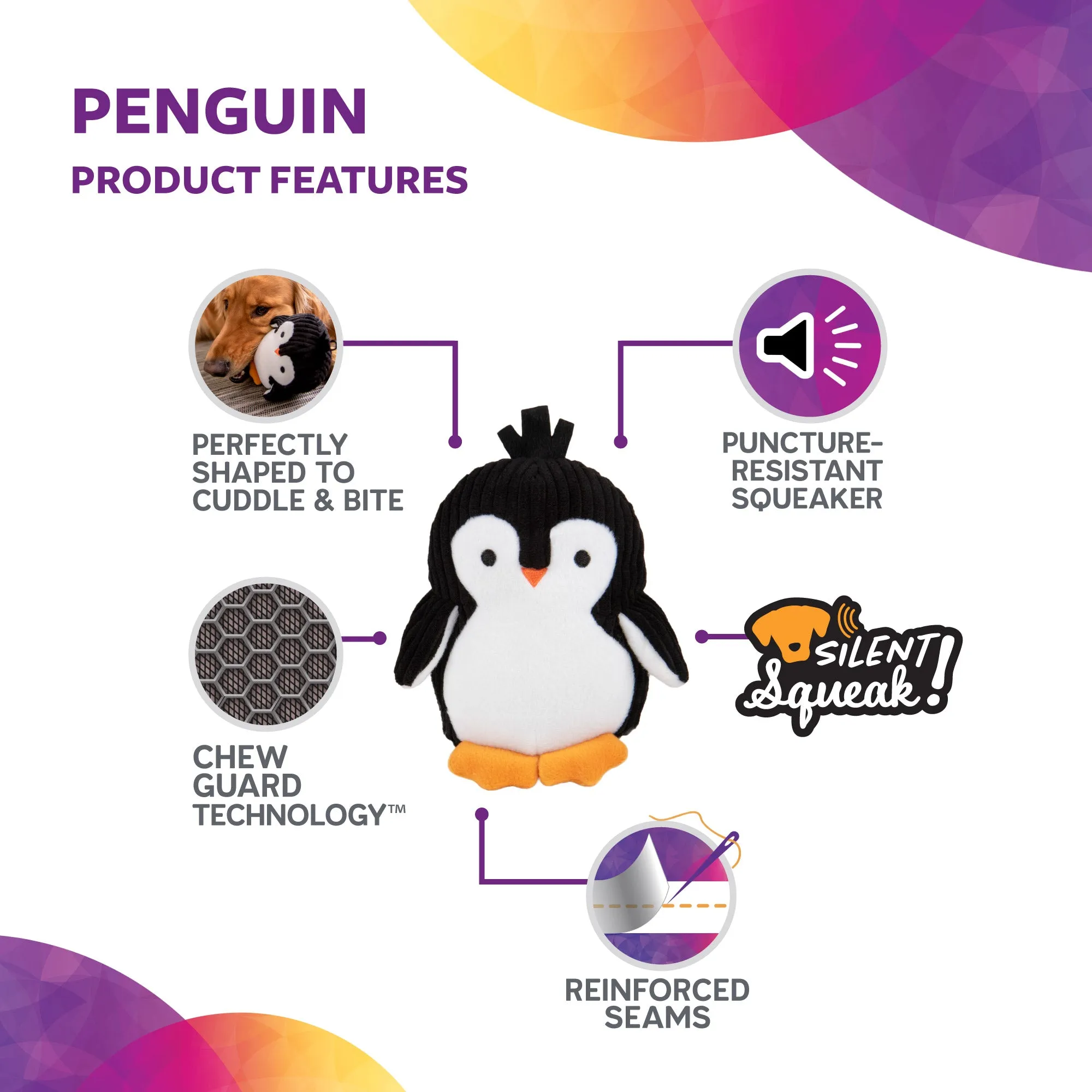 TrustyPup - Silent Squeak Penguin Soft Plush Dog Toy